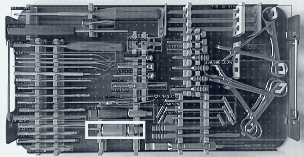 Computer vision identifying each instrument on an orthopaedic surgical tray